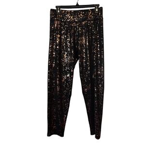 2 Liv Women's Leggings XL Gold‎ Metallic Splatter Design Black